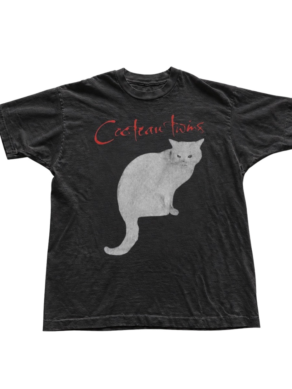 Black Tee with White Cat Graphic and Red Script